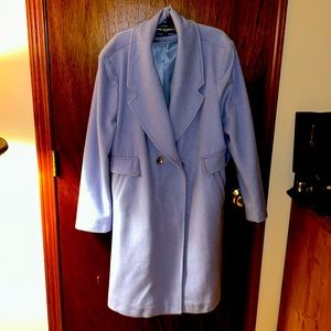 Karl Lagerfeld Wool Coat, overlap button front, light blue, size XL